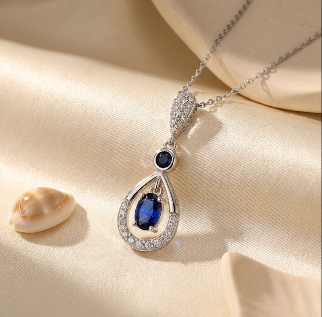 Dainty Blue Zircon Teardrop Pendant Necklace