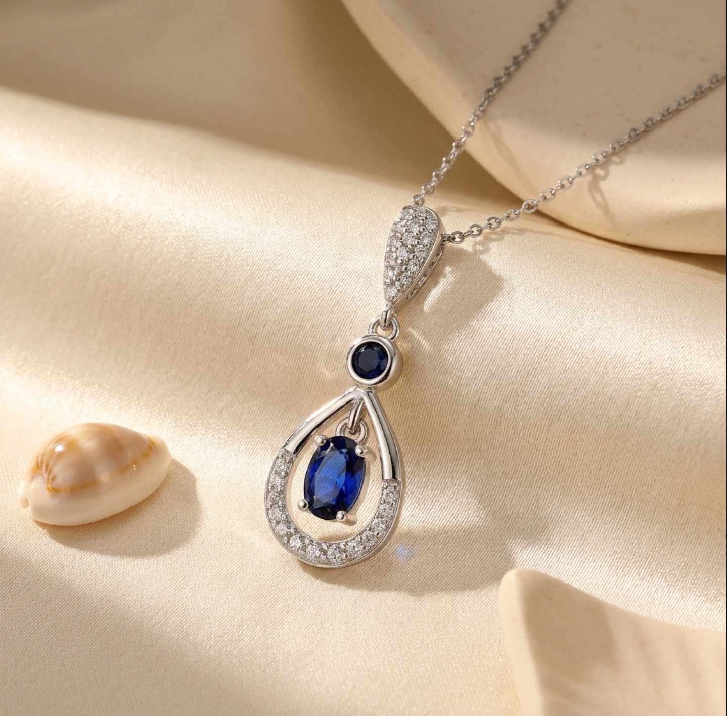 Dainty Blue Zircon Teardrop Pendant Necklace