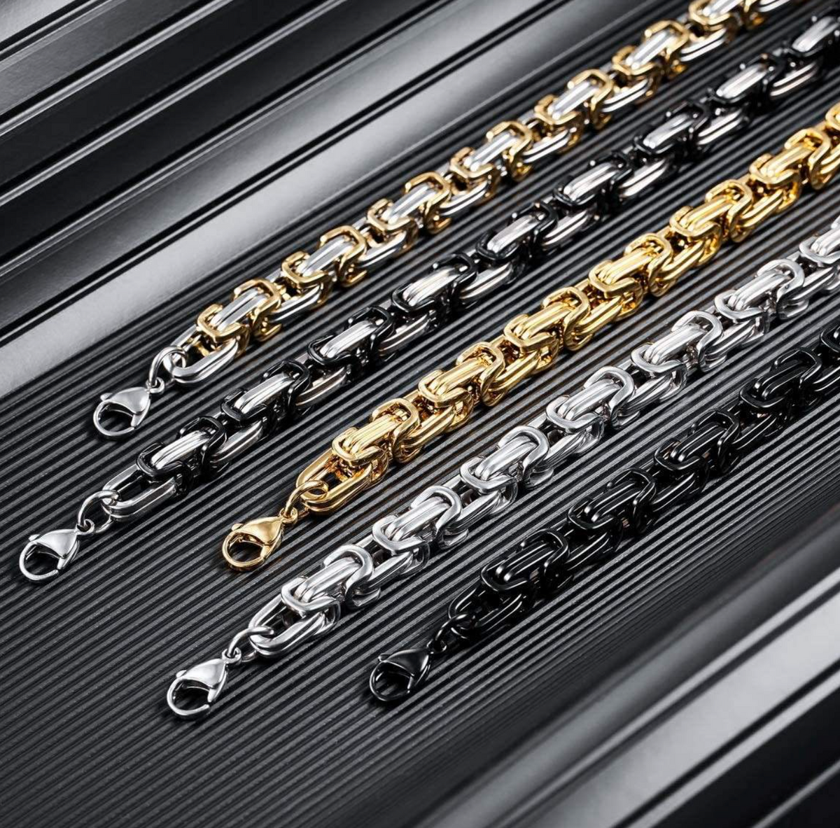 18K Gold Plated 8mm Byzantine Flat Link Chain Necklace – Luxury Men's Statement Jewelry