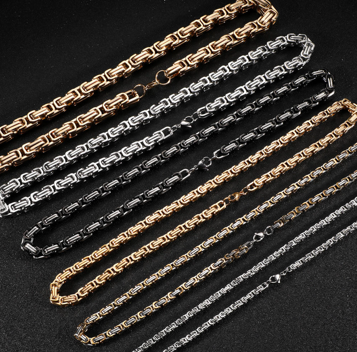 18K Gold Plated 8mm Byzantine Flat Link Chain Necklace – Luxury Men's Statement Jewelry