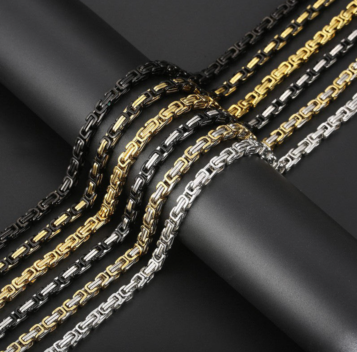 18K Gold Plated 8mm Byzantine Flat Link Chain Necklace – Luxury Men's Statement Jewelry