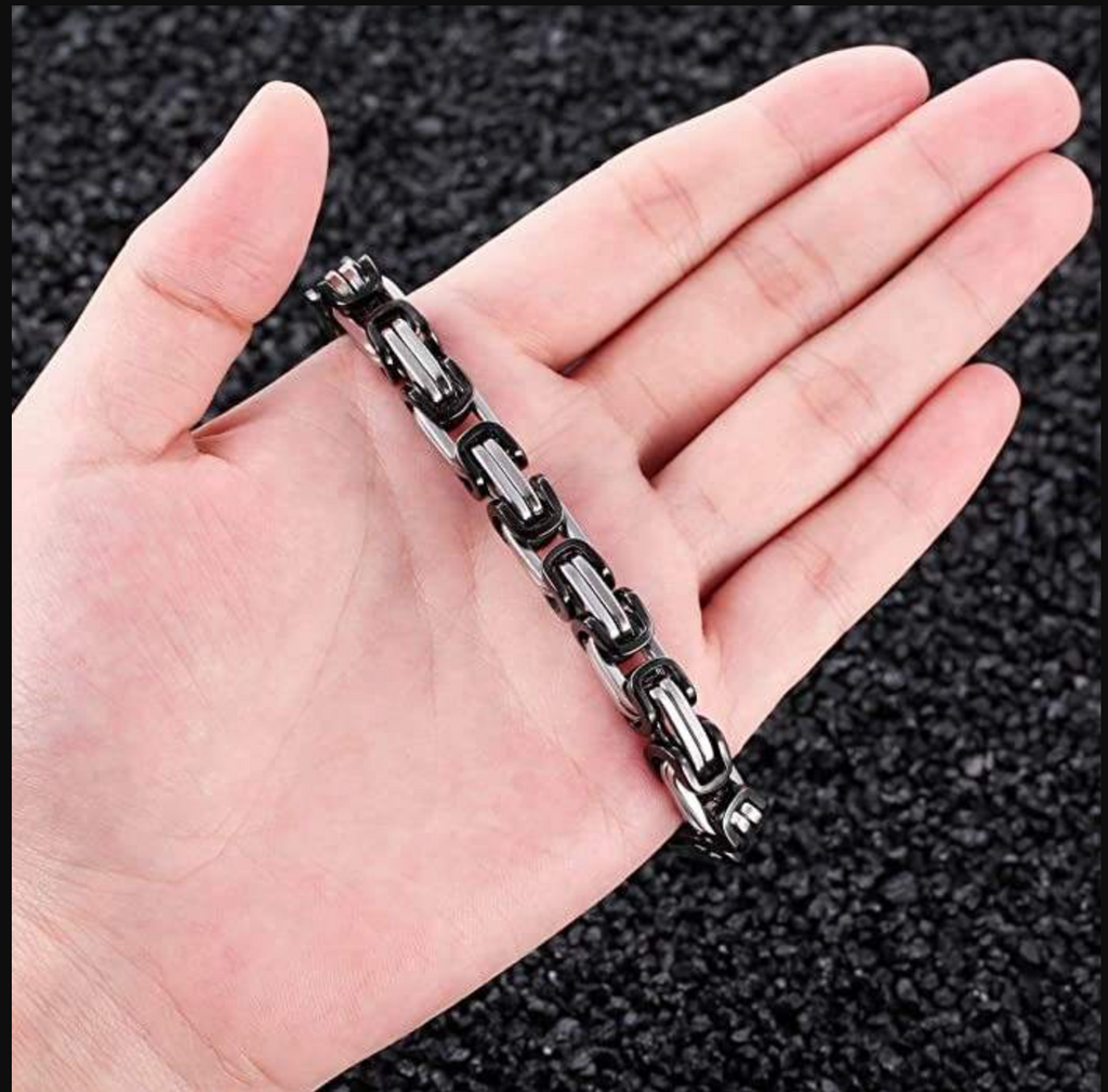 18K Gold Plated 8mm Byzantine Flat Link Chain Necklace – Luxury Men's Statement Jewelry