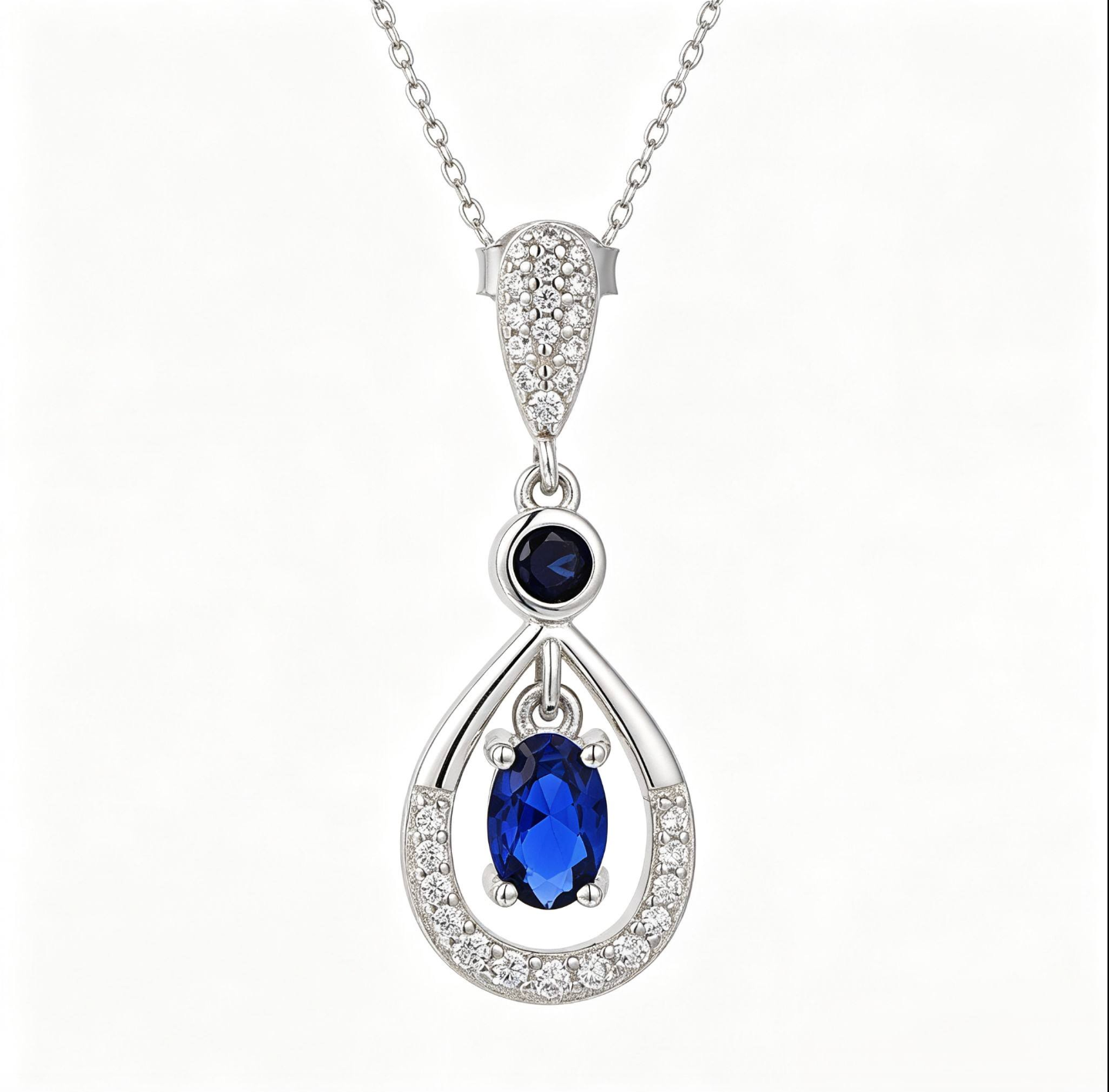 Dainty Blue Zircon Teardrop Pendant Necklace