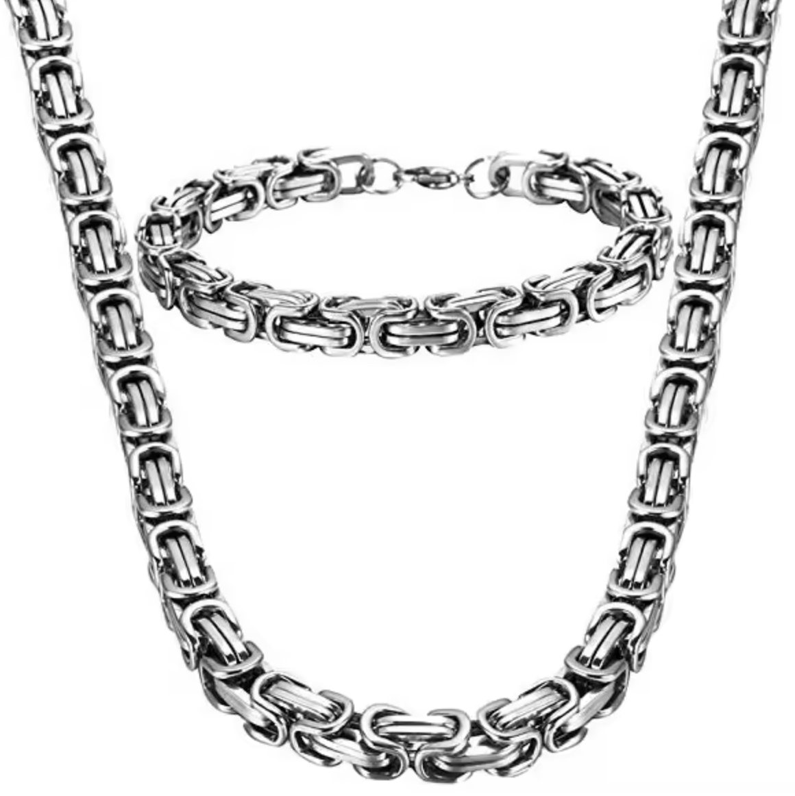 18K Gold Plated 8mm Byzantine Flat Link Chain Necklace – Luxury Men's Statement Jewelry