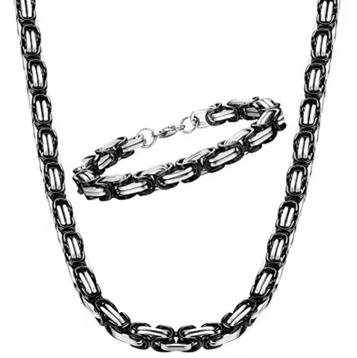 18K Gold Plated 8mm Byzantine Flat Link Chain Necklace – Luxury Men's Statement Jewelry